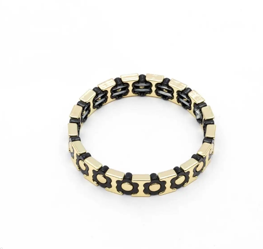 Happy Bracelet bloemen zwart/goud