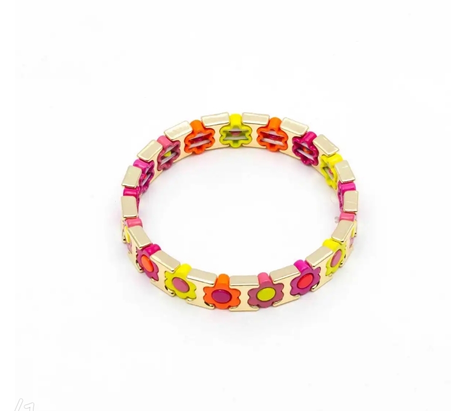 Happy Bracelet bloemen orange/geel