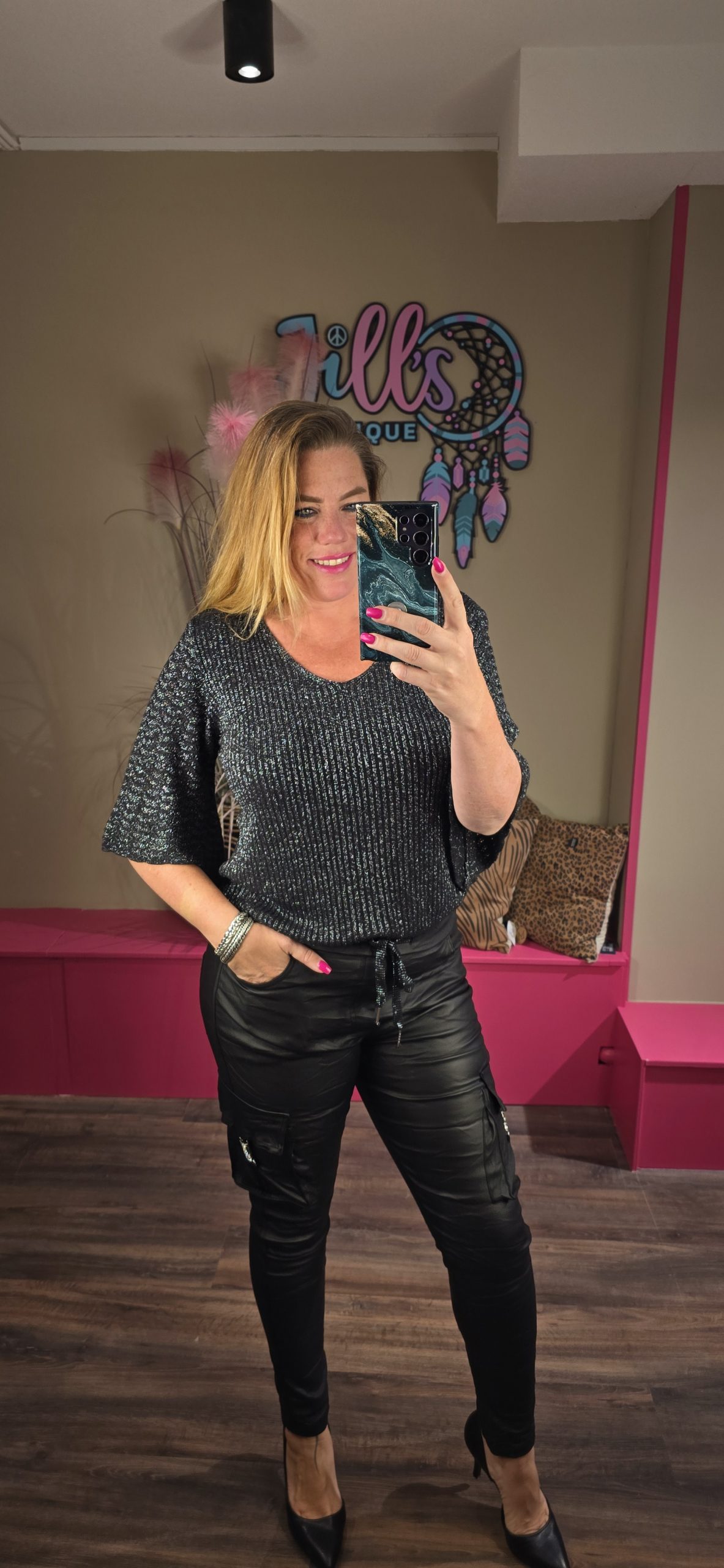 Top kanten mouw zwart