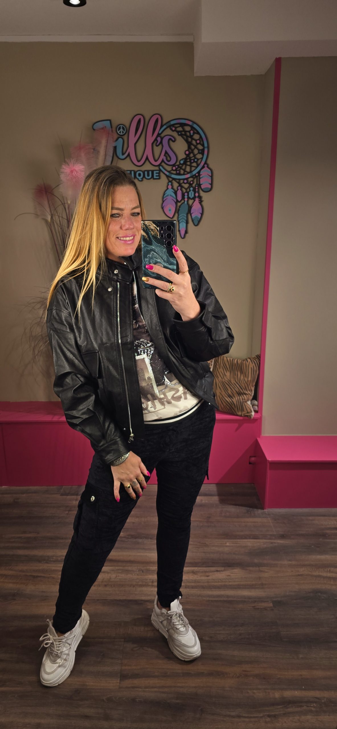 Bomber jacket leatherlook black