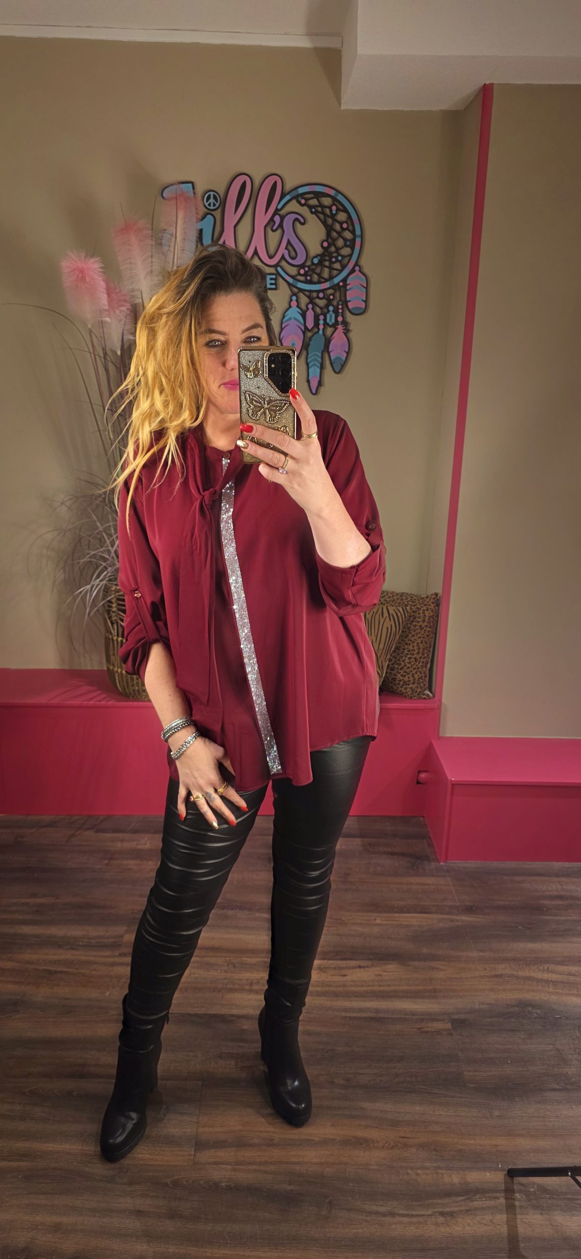 Blouse glitter stripe BORDEAU