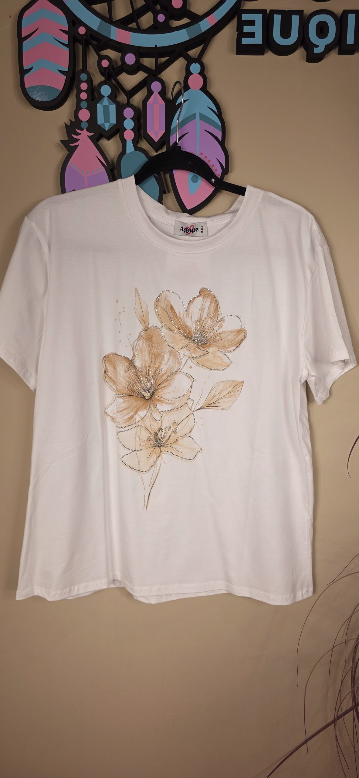 T-shirt bloem beige