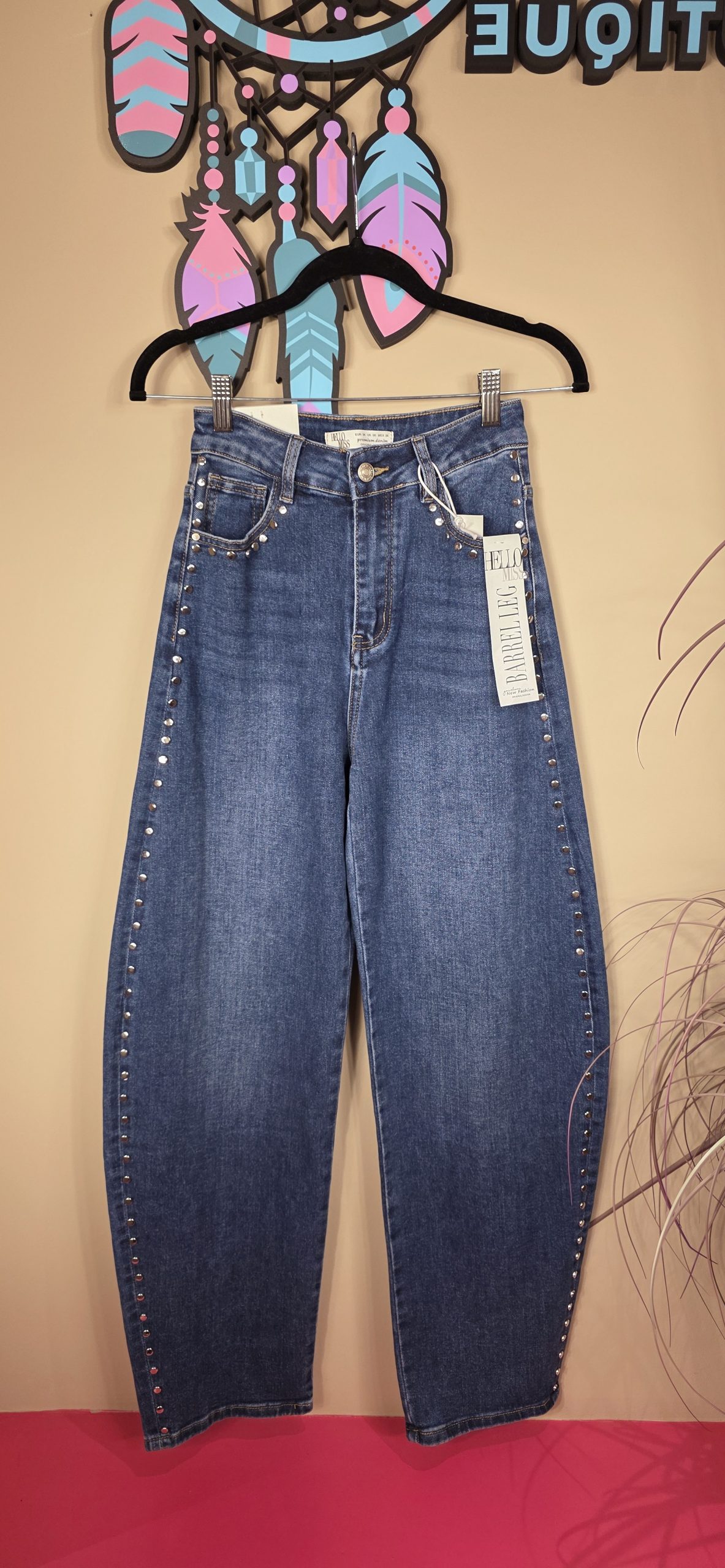 Broek barrel studd blauw