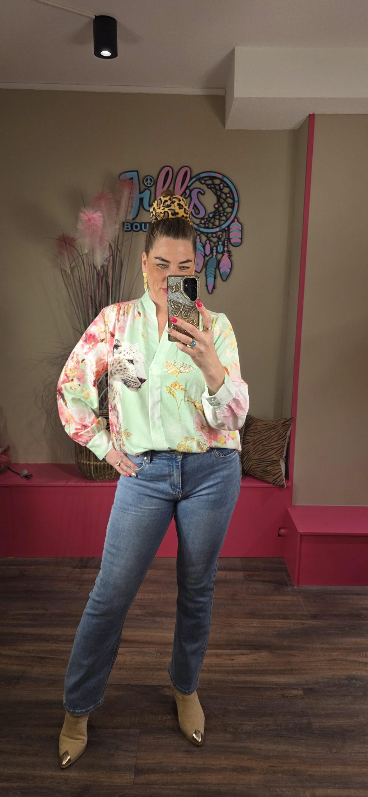 Blouse puma v-hals groen MISSY