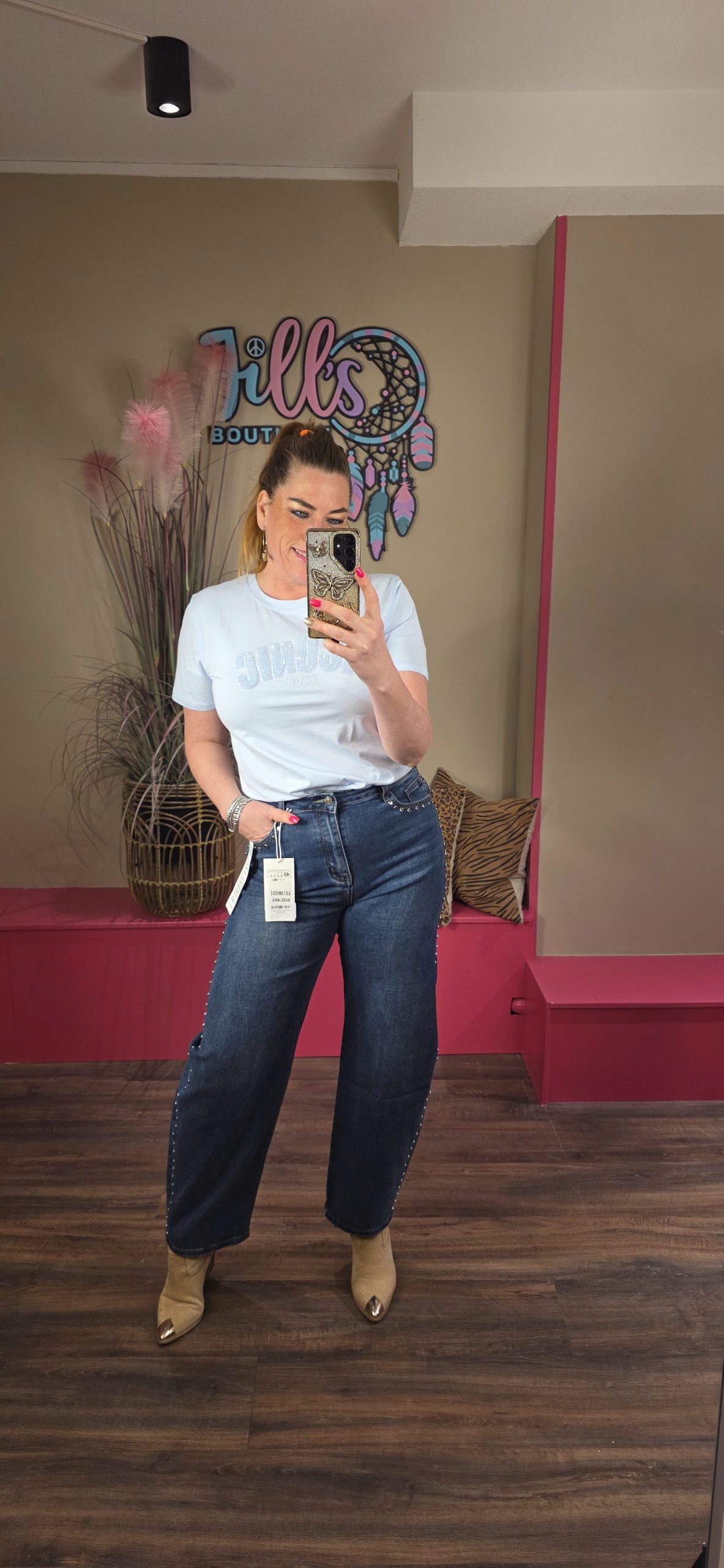 Broek barrel studd blauw