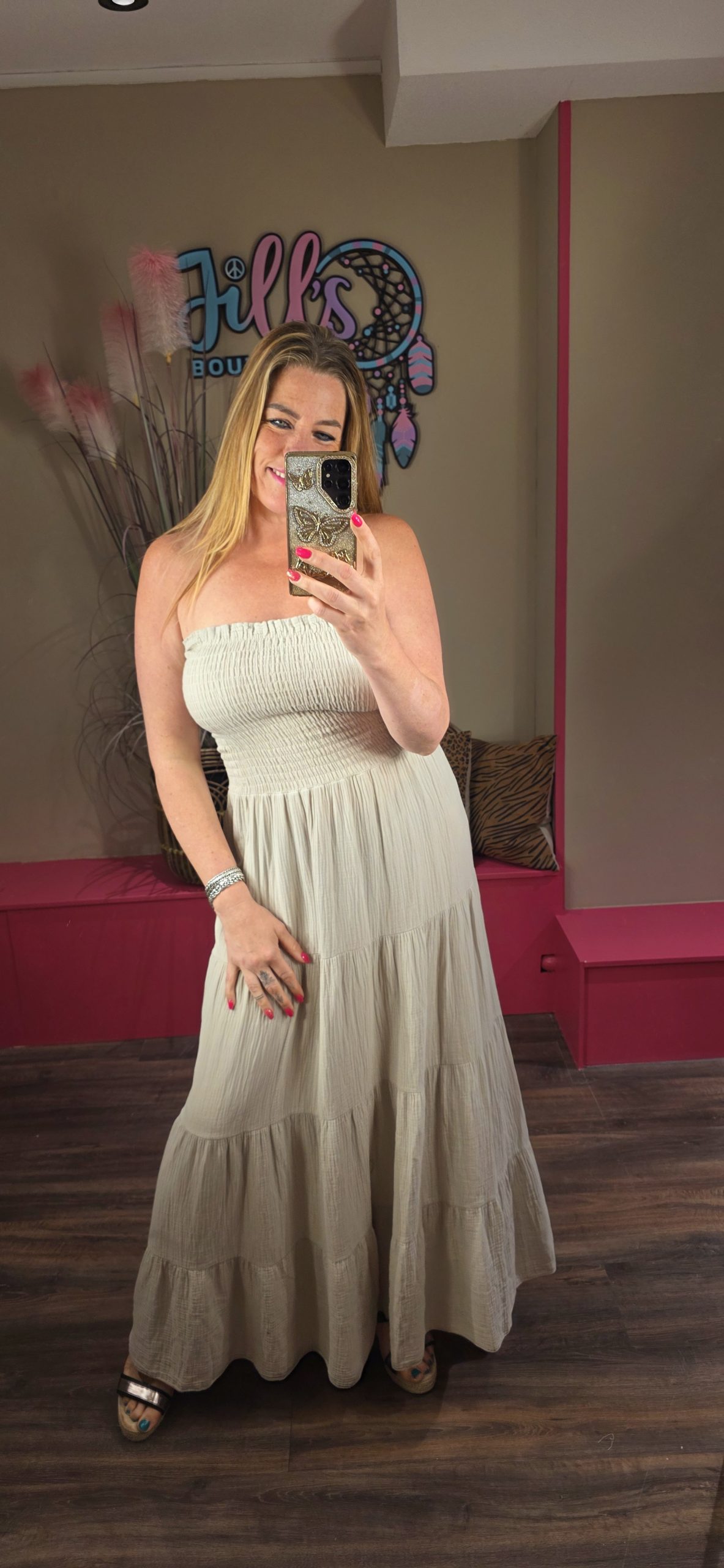 Jurk cotton lang beige