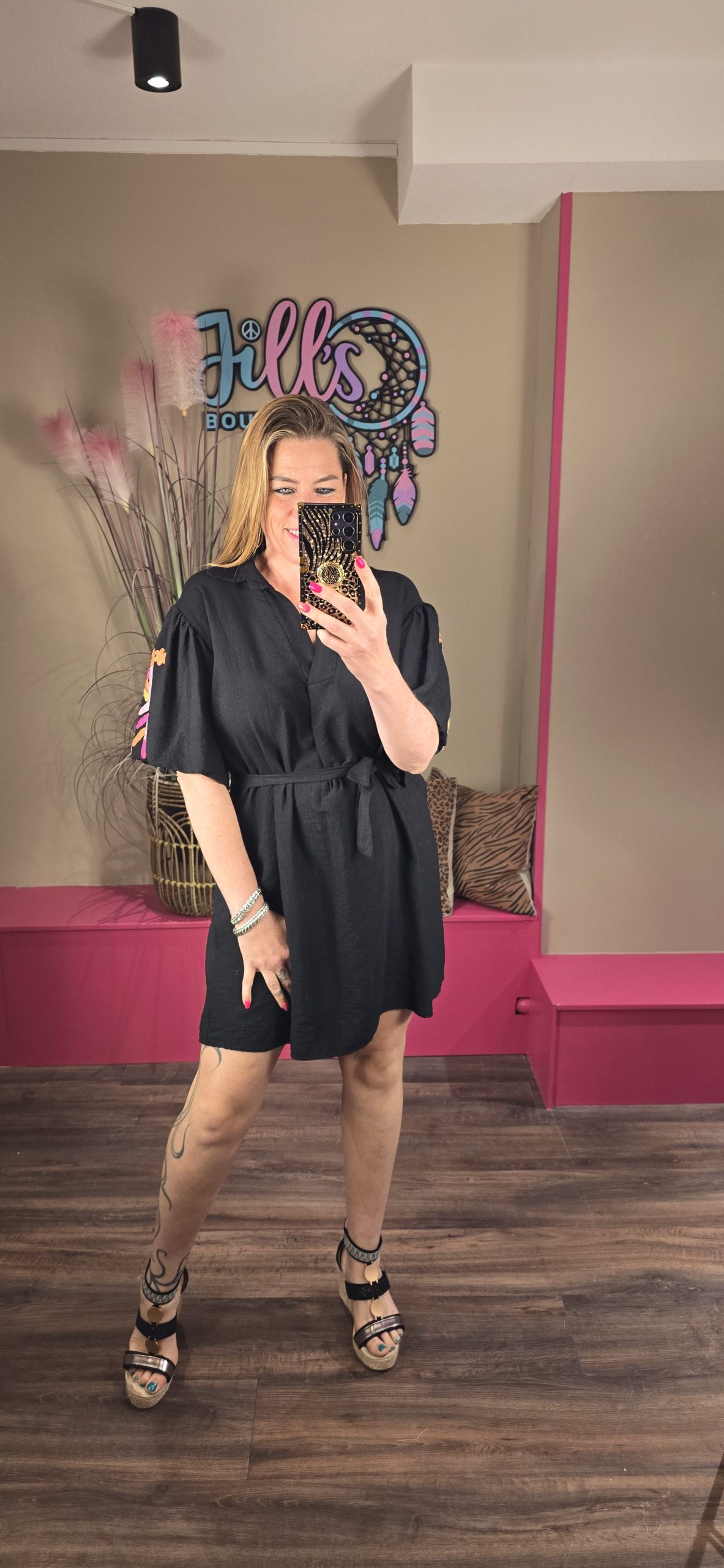 Jurk flower zwart