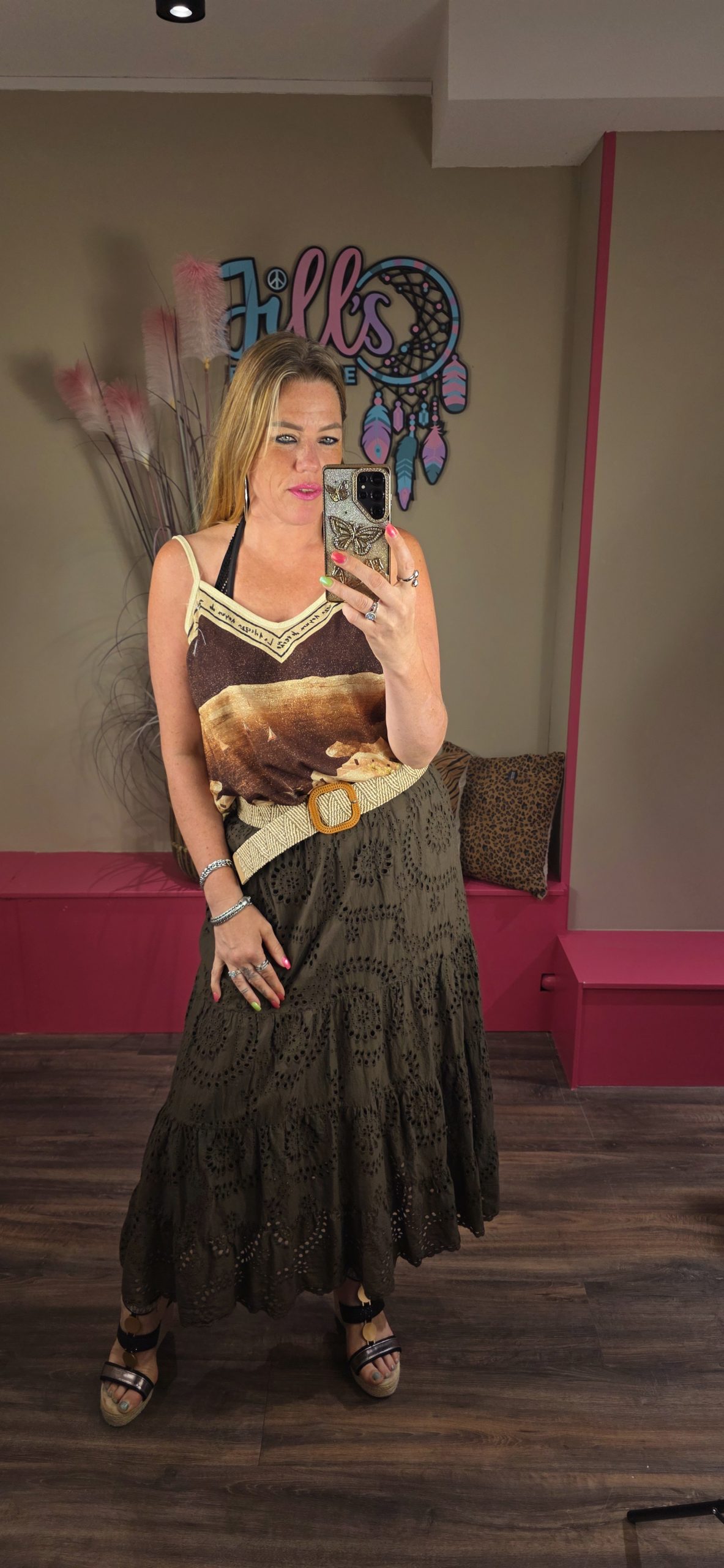 Rok broderie bruin
