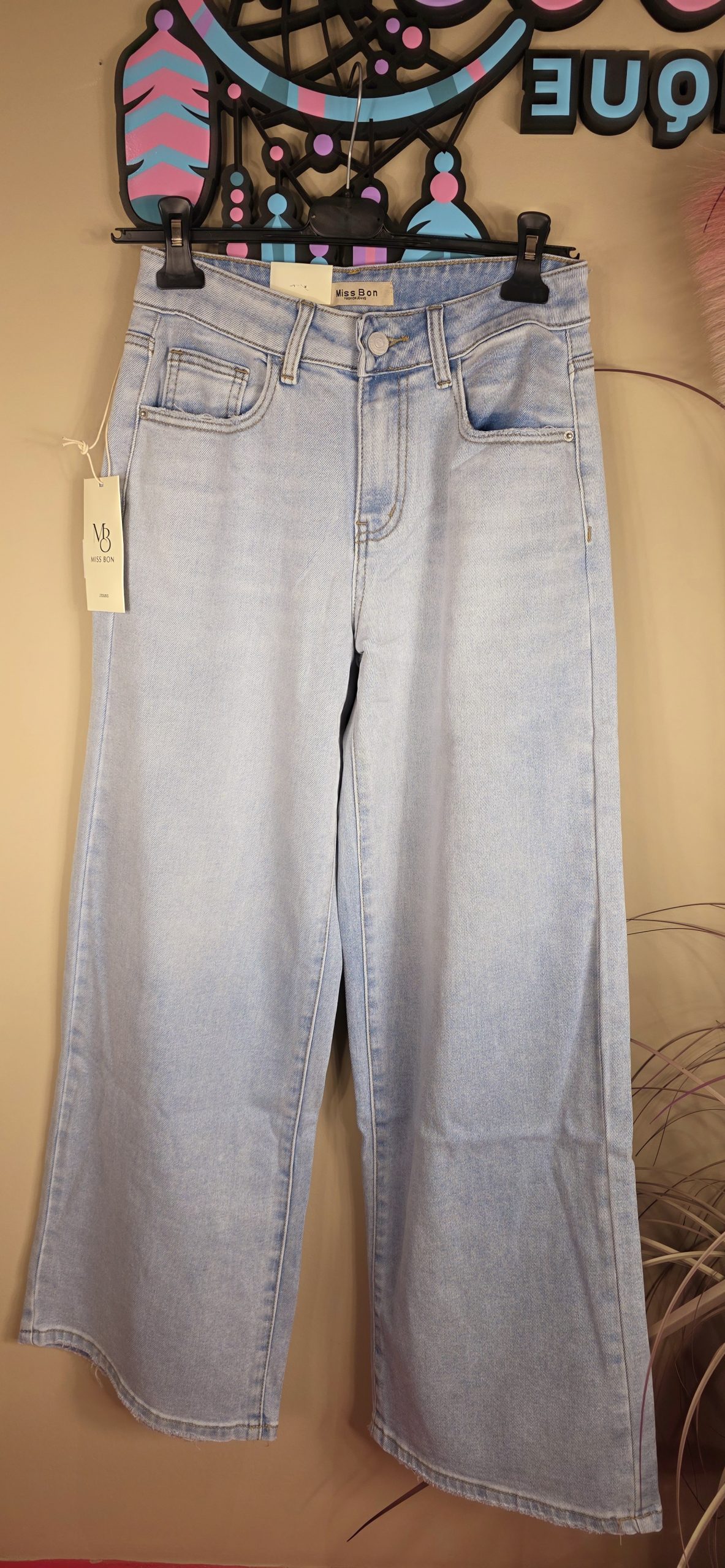 Broek miss bon wide leg light blue