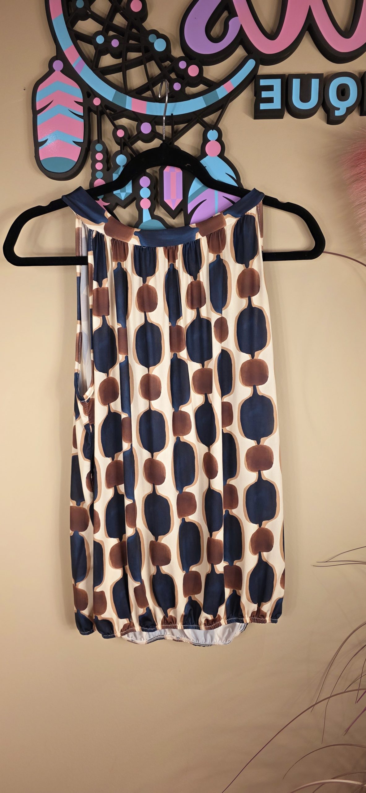 Top halter blue/camel