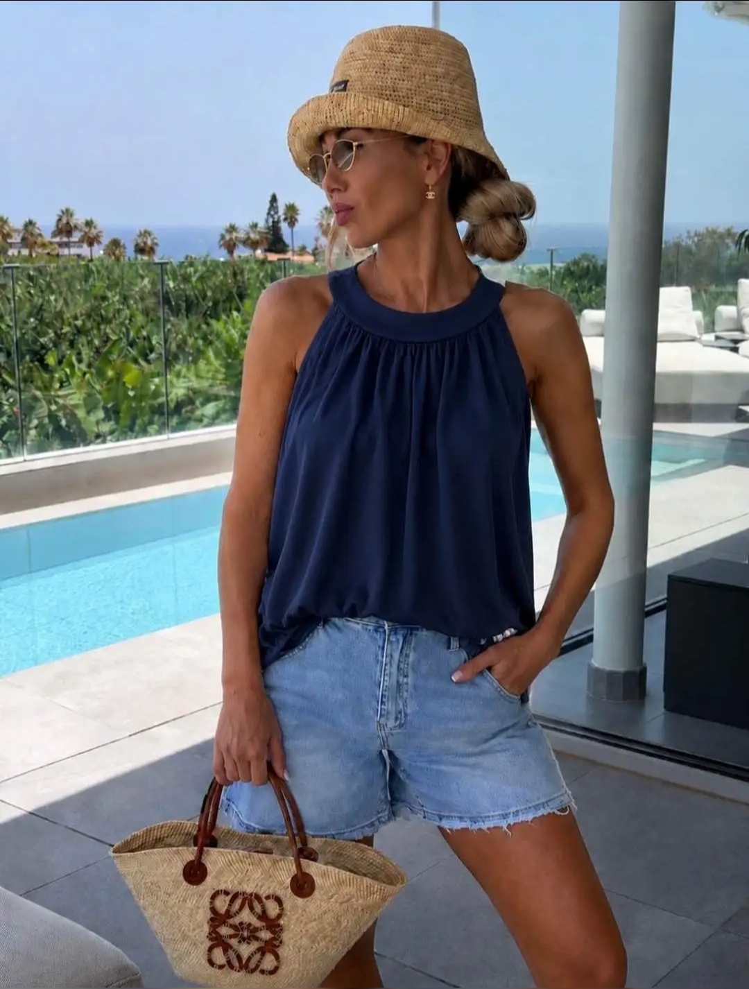 Top halter uni navy