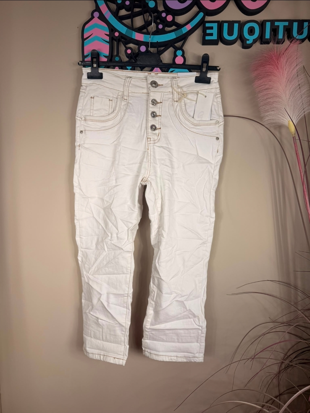 Broek capri offwhite jewelly