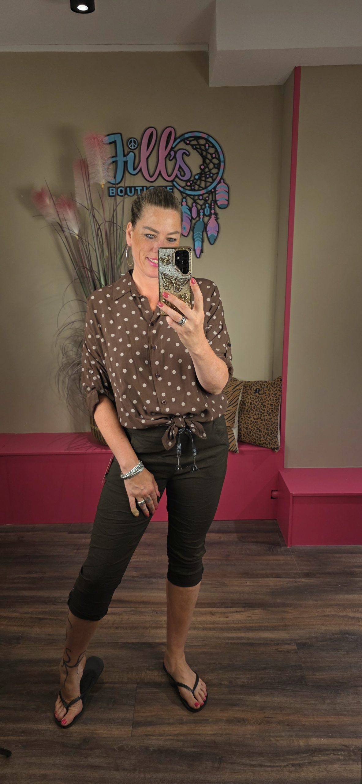 Blouse stip bruin