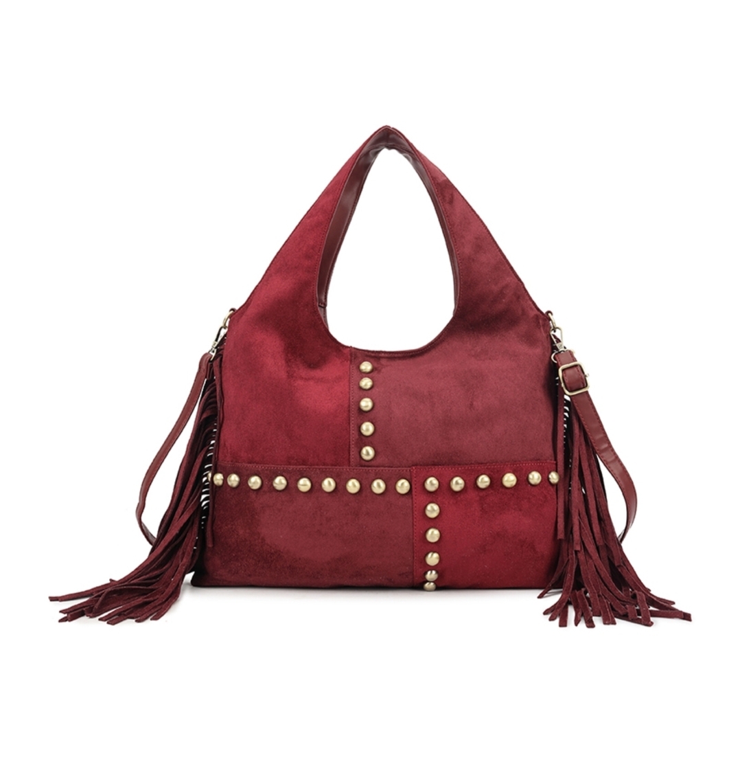 Tas fringe studs bordeau