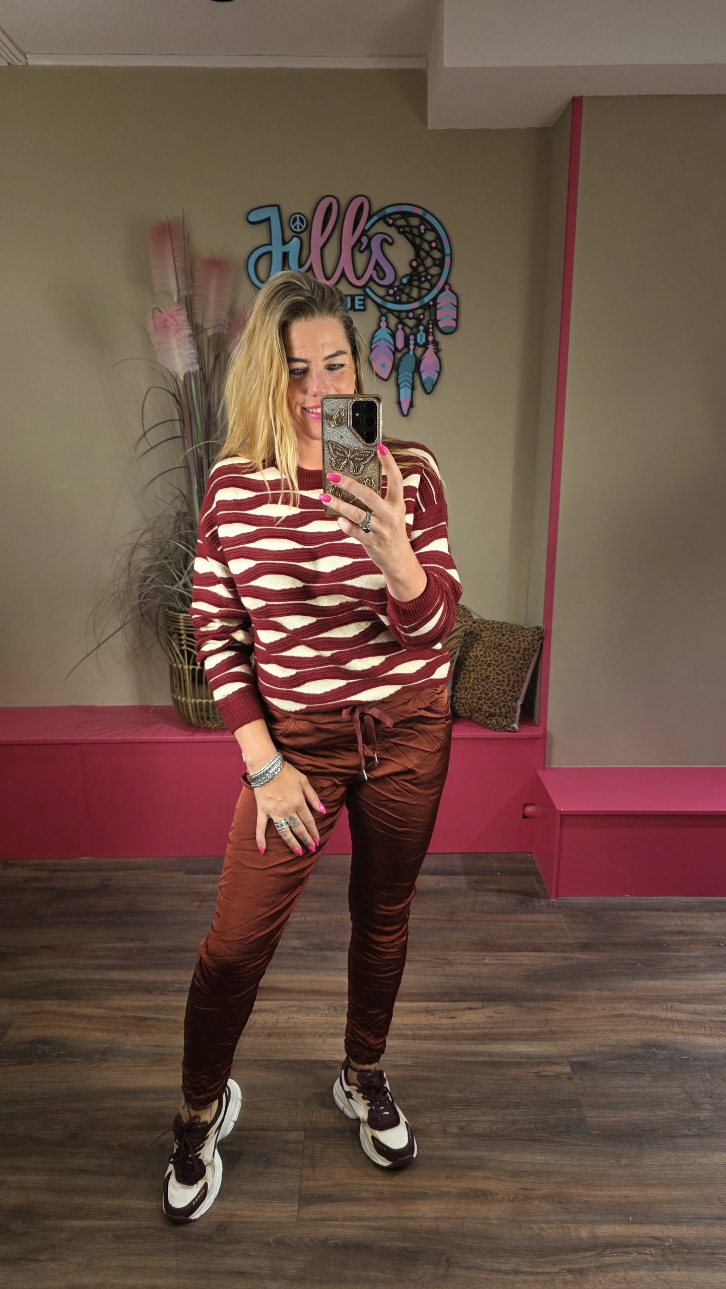Broek shine bordeau