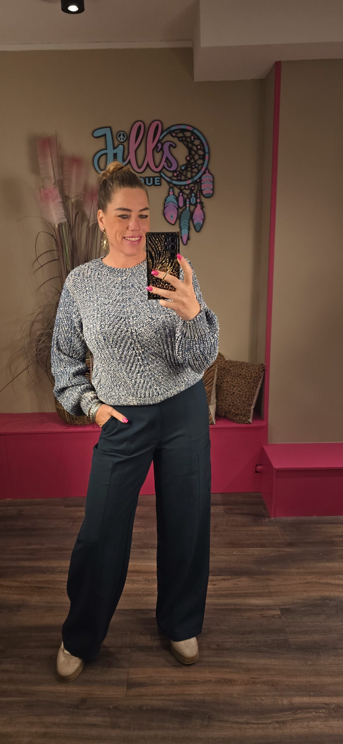 Trui Knit Fenni Azure Green/Wood Ash FLURESK