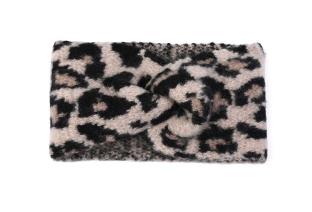 Hoofdband leopard beige